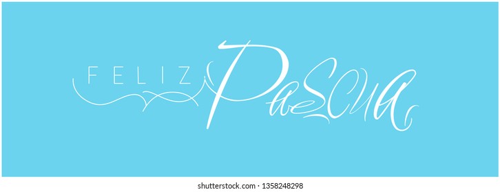 Feliz Pascua - Happy Easter hand drawn calligraphy, written in Spanish, on pale blue background. Flat vector illustration for cards, invitations, greetings, posters, Easter design and decoration, web.