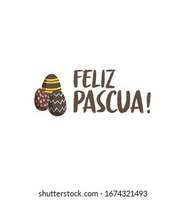 Feliz pascua. Happy Easter hand lettering modern calligraphy style with eggs. Vector Illustration. Greeting Card Spanish Text Template.
