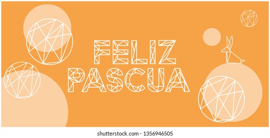 Feliz Pascua - Happy Easter lettering, written in Spanish, on yellow background. Flat vector illustration with bunny for Easter design and decoration, cards, posters, greetings, invitations, web.