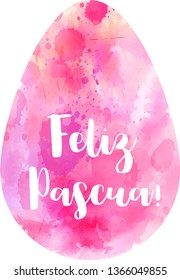 Feliz Pascua - Happy Easter in Spanish. Watercolor imitation Easter background. Shaped in egg form. Pink colored. 