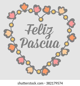 'Feliz Pascua'  Happy easter spanish variant. Happy easter cards illustration retro vintage with easter bunny, easter rabbit, ornaments, and fonts