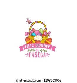 Feliz pascua, spanish easter greeting flower card. Christian church festival ornament. Vector illustration on white background