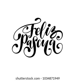 Feliz Pascua translated from Spanish handwritten phrase Happy Easter in vector. Calligraphy illustration on white background for holiday poster, greeting card etc.