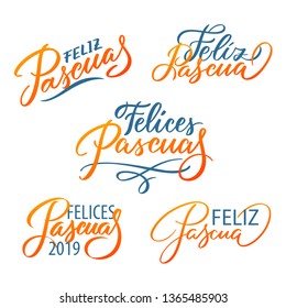 Feliz Pascua typography set. Easter on Spanish. Мodern calligraphy prints vector lettering, design elements. For advertising, poster, flyer, banner, greeting card.