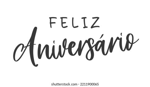 Feliz aniversário, portuguese text. Happy Birthday lettering. Vector illustration