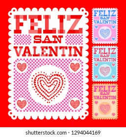 Feliz San Valentin, Happy Valentines day spanish text Vector set collection  design