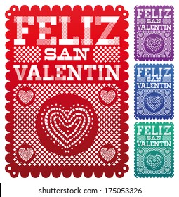 Feliz San Valentin - Happy Valentines day spanish text - latin decoration - vector set