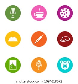 Fell asleep icons set. Flat set of 9 fell asleep vector icons for web isolated on white background