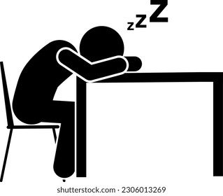 fell asleep at the table, exhausted, drunk. stick figures, pictograms