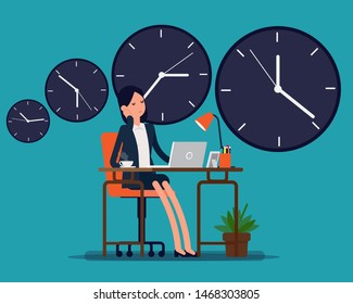 Fell asleep. Vector illustration time concept, Countdown, Clock face, Multitasking.