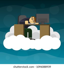 Fell asleep in the workplace and dream. Vector illustration.