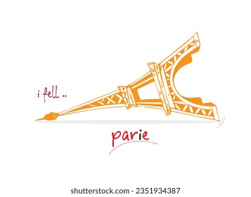 i fell, funny Eiffel tower vector, Paris is place to be.