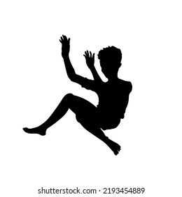 Fell kid. Black silhouette of scared boy. Children fight scene. Depressed child. Isolated childhood portrait. Vector illustration