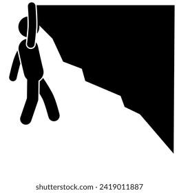 fell Silhouette of a person climbing a cliff. Vector illustration.fell into a ravine.fell into a  ravine