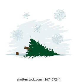 Felled tree in forest, vector illustration