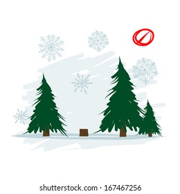 Felled tree in forest, vector illustration