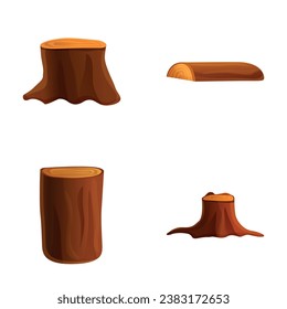 Felled tree icons set cartoon vector. Clear cutting forest. Deforestation, ecological problem