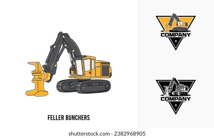 feller buncher heavy equipment illustration, feller buncher heavy equipment Logo Badge Template vector