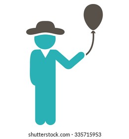 Fellow With Balloon vector icon. Style is bicolor flat symbol, grey and cyan colors, rounded angles, white background.