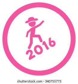 Fellow Climbing 2016 vector icon. Style is flat circled symbol, pink color, rounded angles, white background.