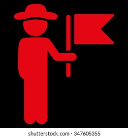 Fellow Commander vector icon. Style is flat symbol, red color, rounded angles, black background.