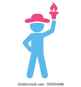 Fellow With Freedom Torch vector icon. Style is bicolor flat symbol, pink and blue colors, rounded angles, white background.