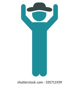 Fellow Hands Up vector icon. Style is bicolor flat symbol, soft blue colors, rounded angles, white background.