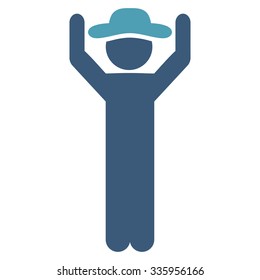 Fellow Hands Up vector icon. Style is bicolor flat symbol, cyan and blue colors, rounded angles, white background.