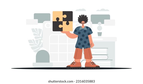 The fellow is holding a confuse. Group work subject. Trendy style, Vector Illustration