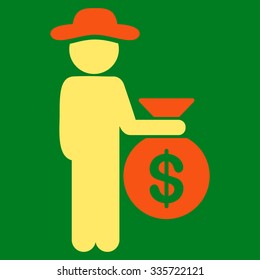 Fellow Investor vector icon. Style is bicolor flat symbol, orange and yellow colors, rounded angles, green background.