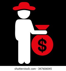 Fellow Investor vector icon. Style is bicolor flat symbol, red and white colors, rounded angles, black background.