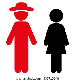 Fellow And Lady vector icon. Style is bicolor flat symbol, intensive red and black colors, rounded angles, white background.