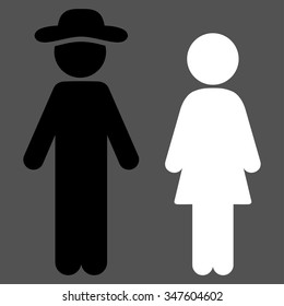 Fellow And Lady vector icon. Style is bicolor flat symbol, black and white colors, rounded angles, gray background.