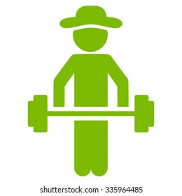 Fellow Power Lifting vector icon. Style is flat symbol, eco green color, rounded angles, white background.