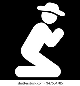 Fellow Pray vector icon. Style is flat symbol, white color, rounded angles, black background.