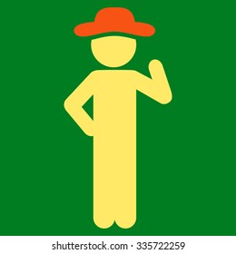 Fellow Proposal vector icon. Style is bicolor flat symbol, orange and yellow colors, rounded angles, green background.