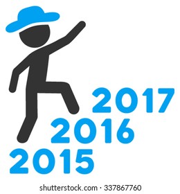 Fellow Steps Years vector icon. Style is bicolor flat symbol, blue and gray colors, rounded angles, white background.