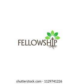 Fellowship Church Cross In Plant Shape Roots Are In Soil Vector Logo Design