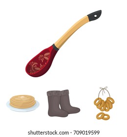 Felt, boots, drying, gingerbread. Russia country set collection icons in cartoon style vector symbol stock illustration web.