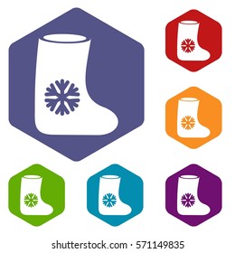 Felt boots icons set rhombus in different colors isolated on white background