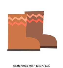 Felt boots vector illustration. Russian tradicional village footwear for winter. Travel to Russia concept art cartoon style. Isolated on a white background