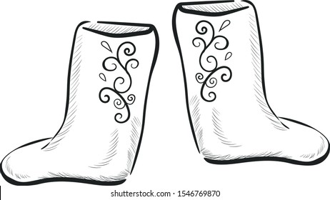 Felt boots vector isolated illustration on white background . Concept for print, web design, cards, textile