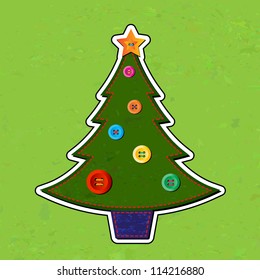 Felt Effekt Weihnachtsbaum auf Filzhintergrund. Handnähte und Tasten für Dekorationen. EPS10 Vektorformat.