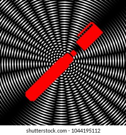 Felt pen with cap icon. Vector. Red icon on white and black radial interference as background.