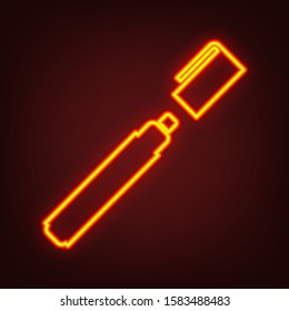 Felt pen with cap icon. Yellow, orange, red neon icon at dark reddish background. Illumination. Illustration.