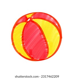 Felt pen child drawing of Beach Ball, isolated vector illustration