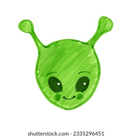 Felt pen child drawing of cute space alien