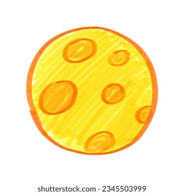 Felt pen child drawing of cute moon icon illustration