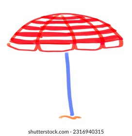 Felt pen child drawing of summer beach parasol