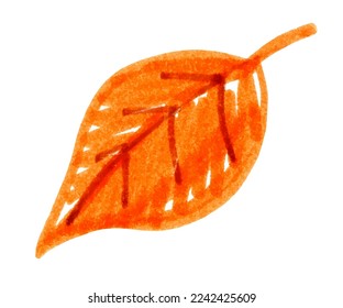 Felt pen childlike drawing of autumn leaf